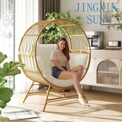 Egg Chair Outdoor Indoor, Oversized Rattan Chair with Thicken Cushion, 510LBS Capacity Wicker Patio Lounge Chair, Basket Chair f