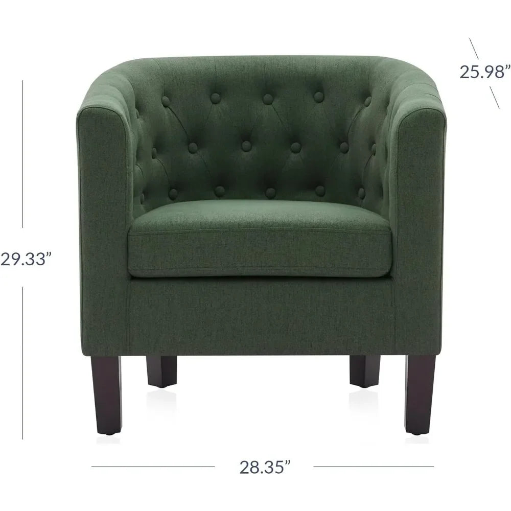 New Arrival Chairs with Sturdy Legs and Linen Fabric, Elegant Arm Chairs Upholstered Tufted Barrel Chairs Club Chair