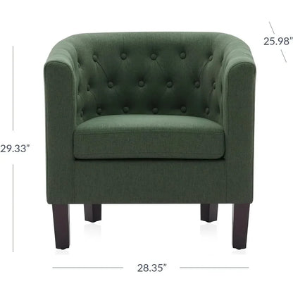 New Arrival Chairs with Sturdy Legs and Linen Fabric, Elegant Arm Chairs Upholstered Tufted Barrel Chairs Club Chair