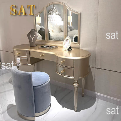 Luxury Custom Solid Wood Dressing Table With Extendable Vanity Desk & Mirror European & American Style