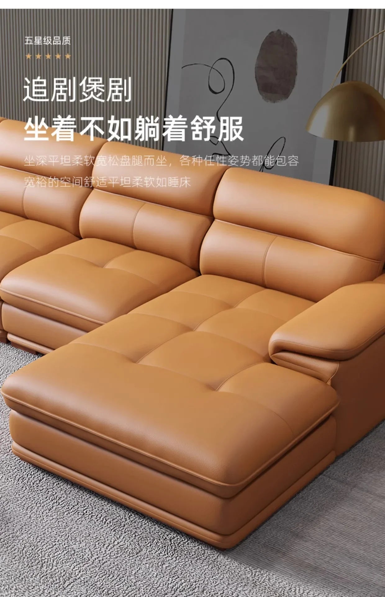 Nordic Italian light luxury leather sofa with a top layer of cowhide, modern and minimalist living room size,  art sofa