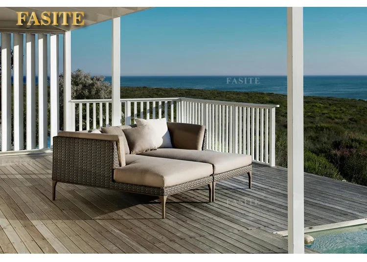 Rattan Sofa Nordic Villa Area Courtyard Outdoor Sofa Furniture Model Room Outdoor Soft Decoration Bed Recliner Waterproof