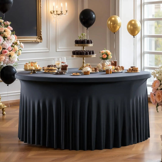 5ft 6ft Elastic Ruffled Round Spandex Table Cover,Stretch Skirt Table Cloth for Wedding Party Dinning Banquet Event Hotel