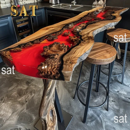 Walnut Kitchen Home Furniture Factory Direct Cafe Coffee Solid Restaurant River Epoxy Dining Table