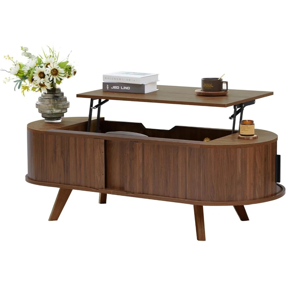 Small Lift Top Coffee Table with Sliding Tambour Door, 47.3