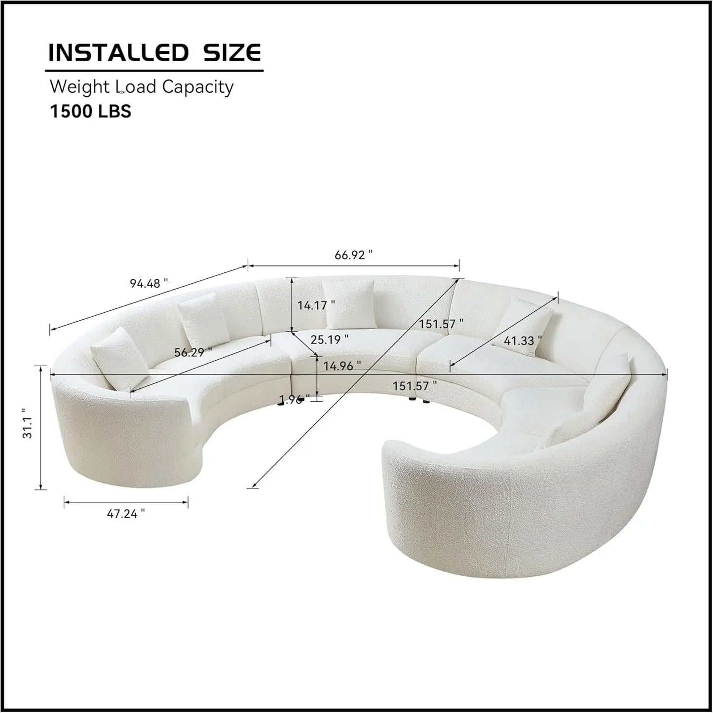 Modern Oversize Curved Sectional Sofa for Living Room,Home Office,Rearrangeable Modular Rounded Couch Cream-White