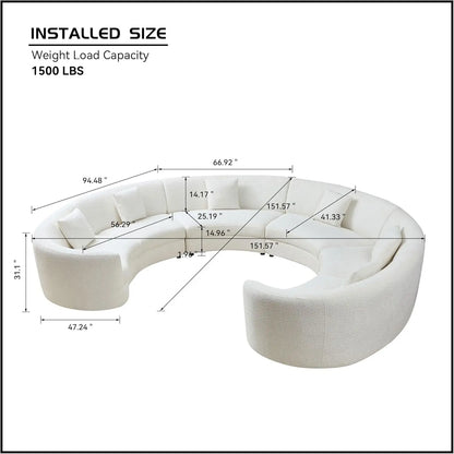 Modern Oversize Curved Sectional Sofa for Living Room,Home Office,Rearrangeable Modular Rounded Couch Cream-White