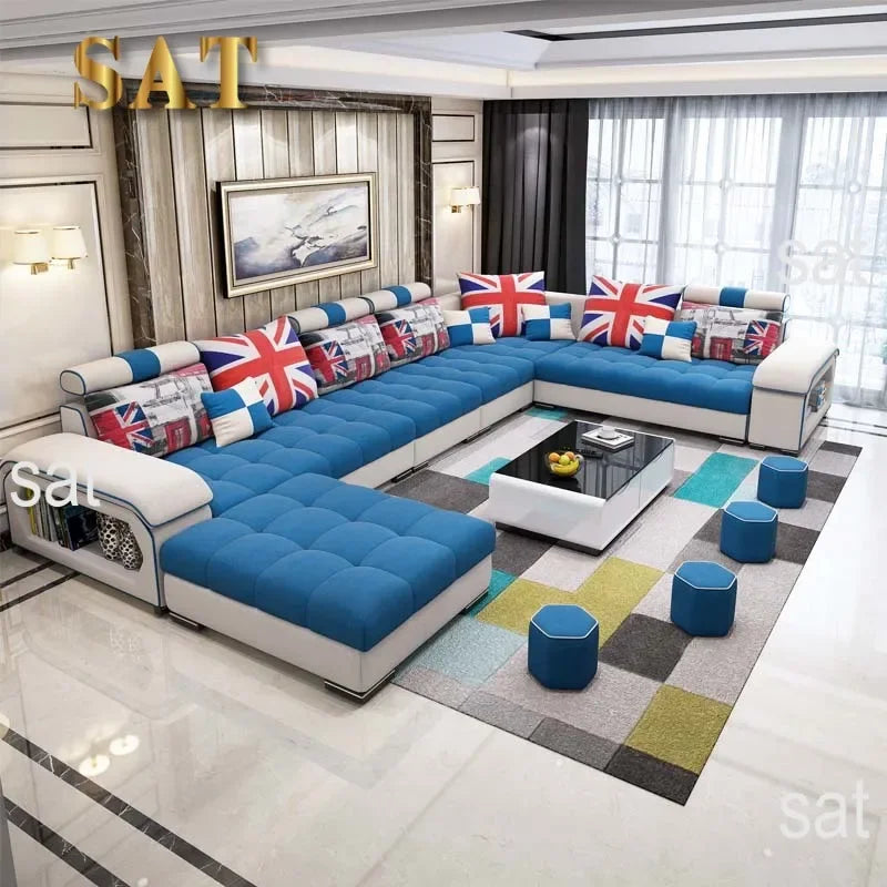 l # Modern Living Room Sectional Sofa U Shape 7 Seater Fabric Couch Luxury Sofa Set Multifunctional Corner Sofa With Usb Speaker