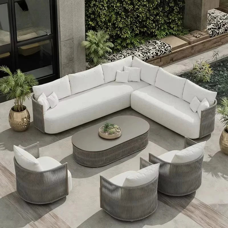 Outdoor furniture set Hotel garden set Terrace furniture set L-shaped sofa Resort villa terrace Aluminum outdoor rope sofa
