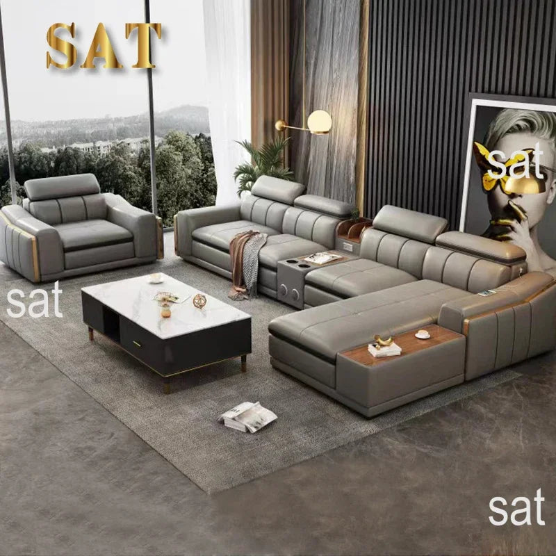 A Modern Sectional Leather Luxury Sofa Set Modular Furniture Home Multifunctional Living Room L Shape Corner Sofa