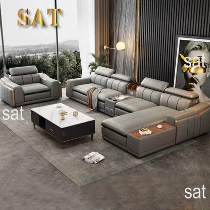 A Modern Sectional Leather Luxury Sofa Set Modular Furniture Home Multifunctional Living Room L Shape Corner Sofa