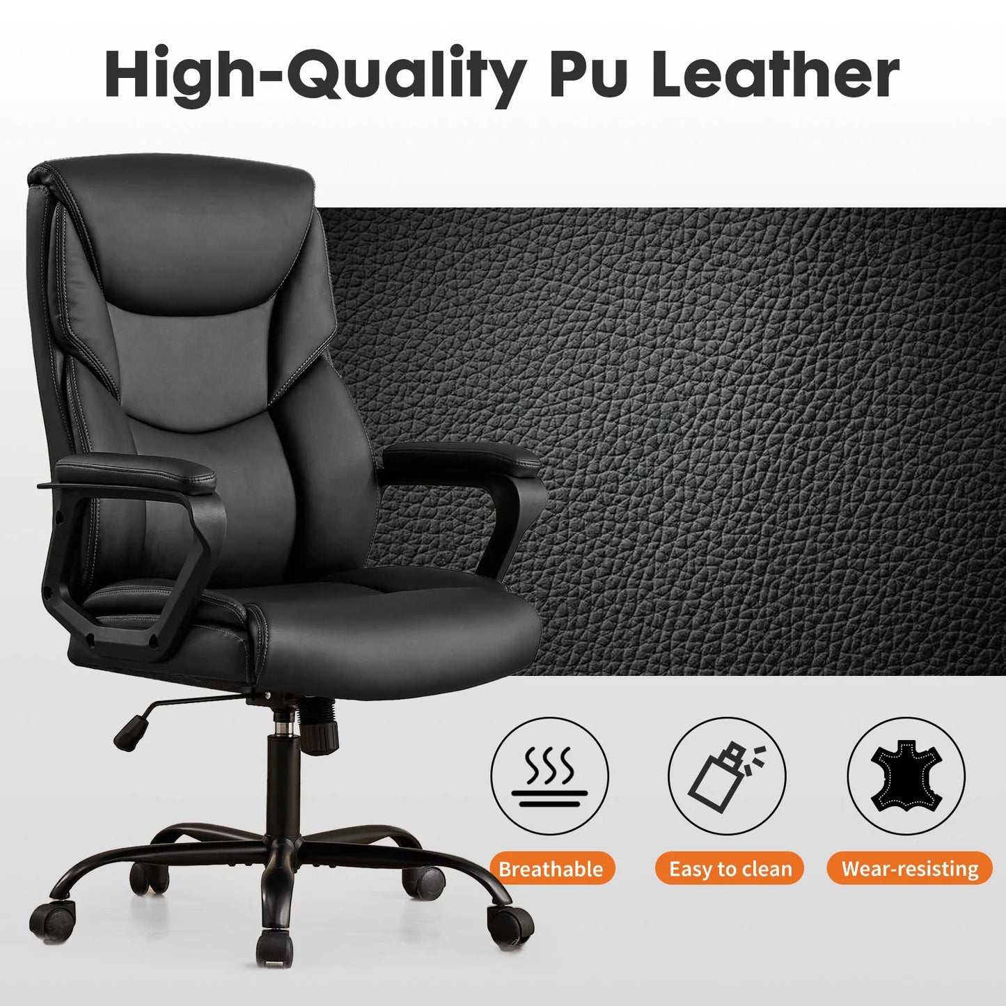JHK Ergonomic Office Chair Heavy Duty Task Desk Chair with Flip-up Arms PU Leather Adjustable Swivel Rolling Gaming Chair