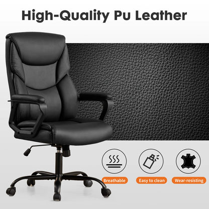 JHK Ergonomic Office Chair Heavy Duty Task Desk Chair with Flip-up Arms PU Leather Adjustable Swivel Rolling Gaming Chair