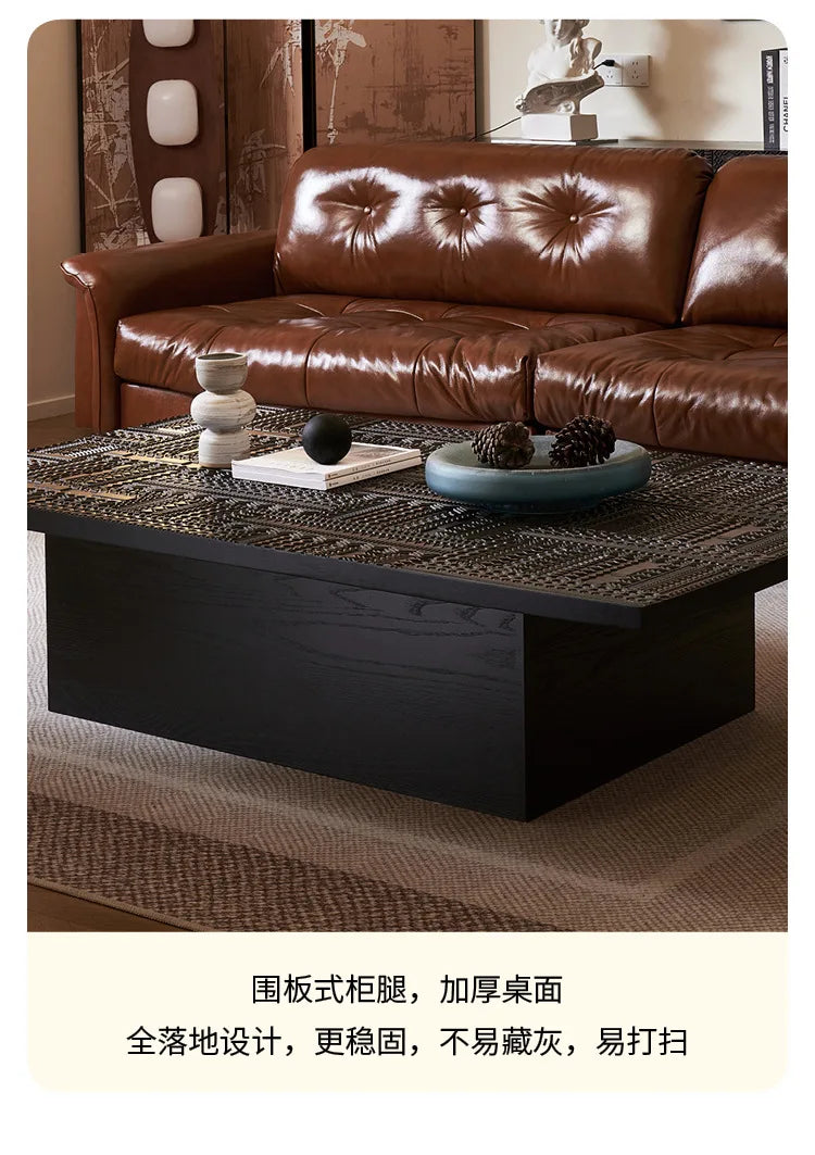 Retro coffee table light luxury high-end sense solid wood carving flower home living room minimalist 1.6 meters