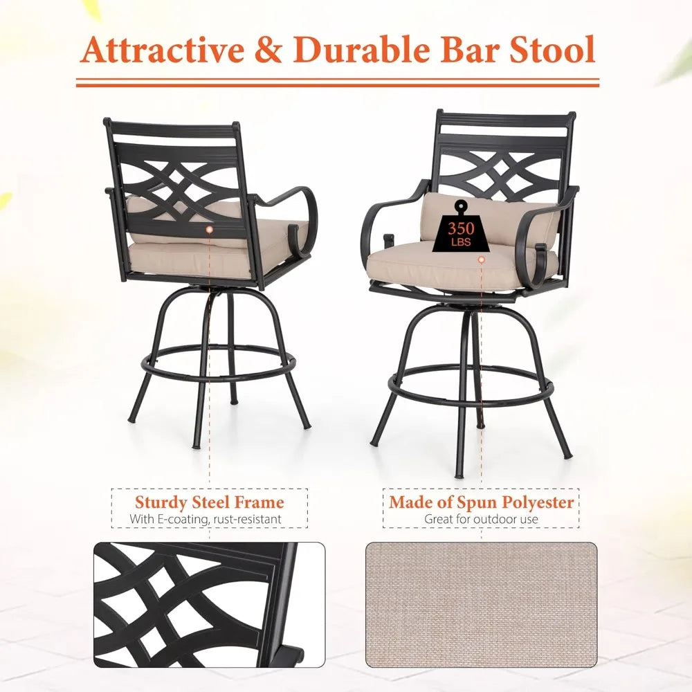 Swivel Patio Counter Height Bar Stools Set of 2 Metal with Back Armrest Outdoor Use 30in H, Customized