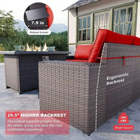 13-Piece Outdoor Patio Furniture Set with Gas Propane Fire Pit Table, PE Wicker Rattan Sectional Sofa in Red Color