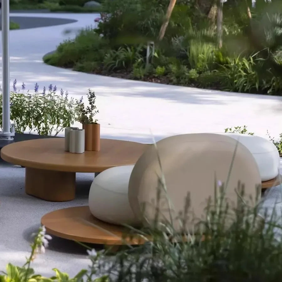 Outdoor teak courtyard Nordic style open-air famous villa anti-corrosion solid wood goose soft stone sofa