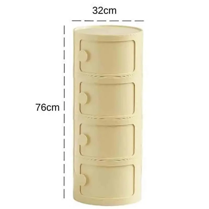 Plastic Round Nightstand Bedside Table Cabinet with Sliding Doors Round Storage Bedside Cabinet Nightstand  for Living Bedroom