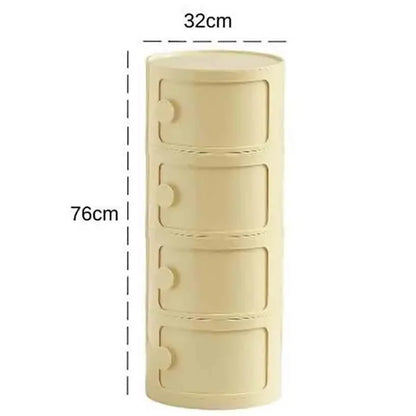 Plastic Round Nightstand Bedside Table Cabinet with Sliding Doors Round Storage Bedside Cabinet Nightstand  for Living Bedroom