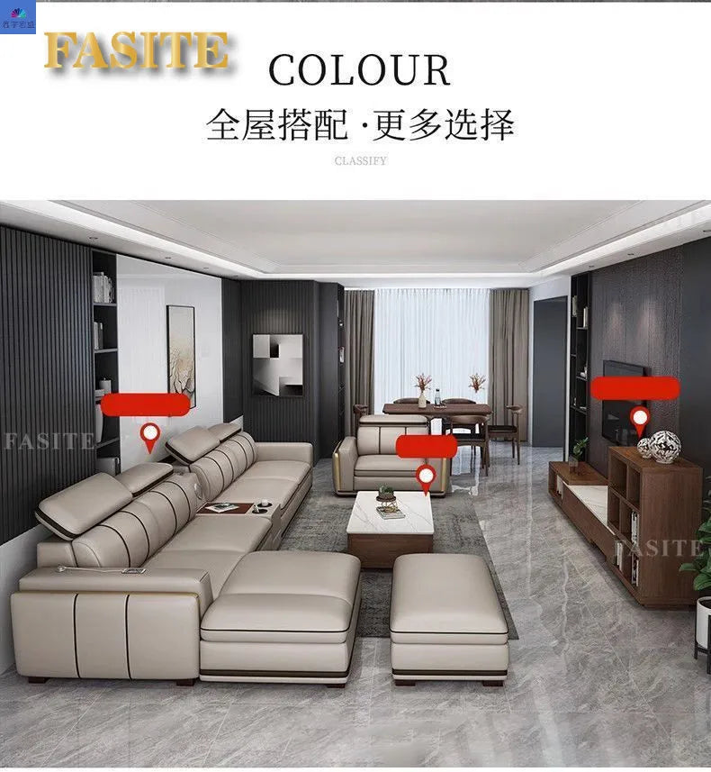 Luxury First-Layer Sofa Classic Light Living Room Size Princess Apartment Straight Row Home Combination