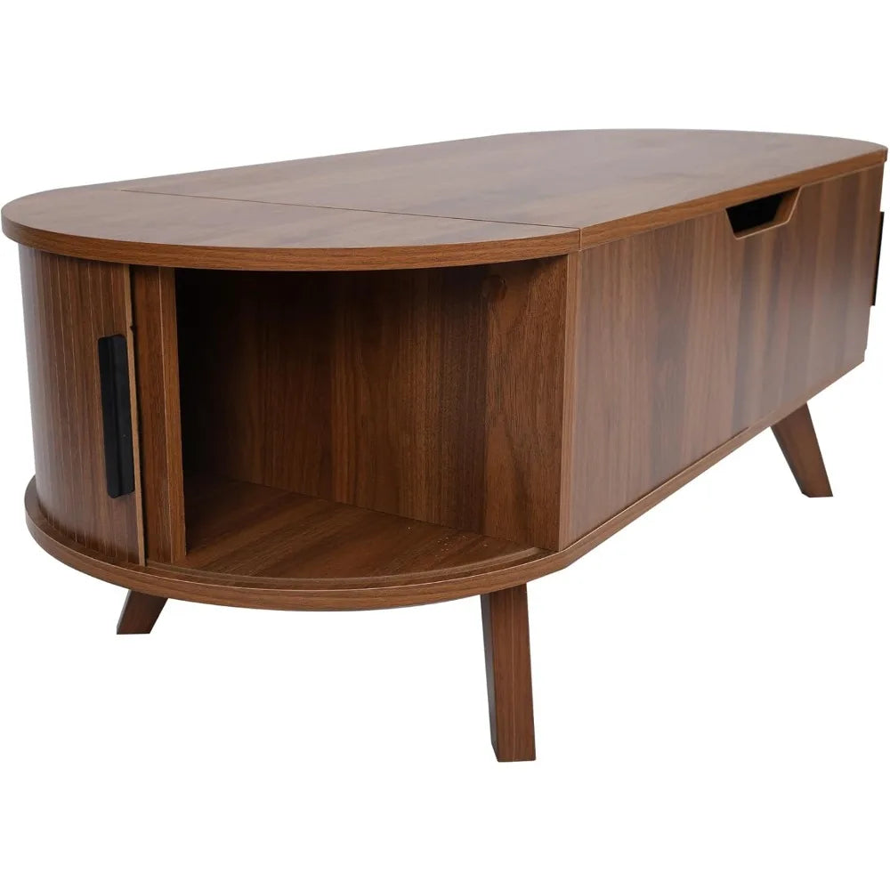 Small Lift Top Coffee Table with Sliding Tambour Door, 47.3