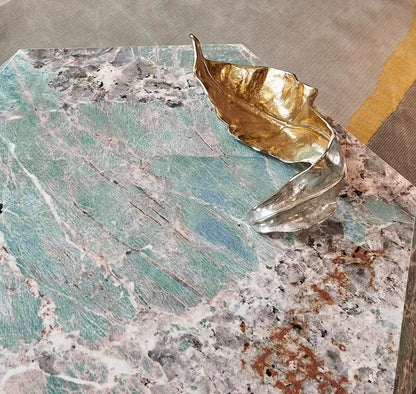 Postmodern tea table simple polygonal tea table Amazon green Italian light luxury rock slab special-shaped coffee table designer