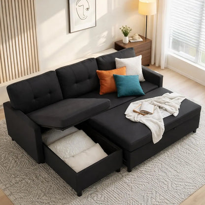 Sleeper Sofa Couch, Oversized Pull-Out Bed with Storage Chaise, Sectional Design for Living Room, Customized