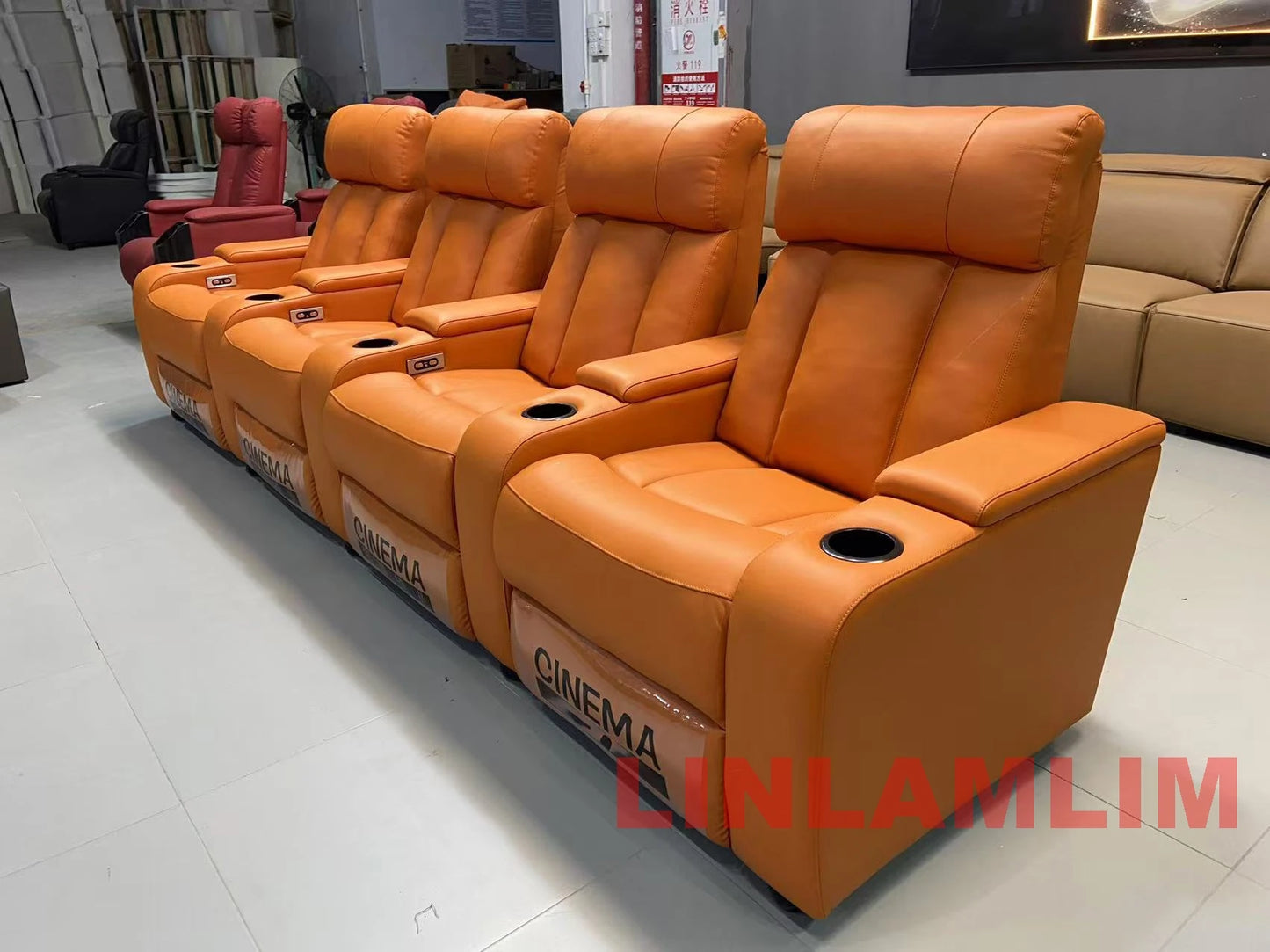 Linlimlam Luxury Genuine Leather Electric Recliners Cinema Chairs with Cup Holder, LED Light – Home Theater Power Reclining Sofa