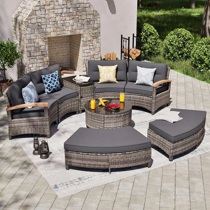 Half Moon Rattan Patio Conversation Set, Multi-Piece Outdoor Furniture