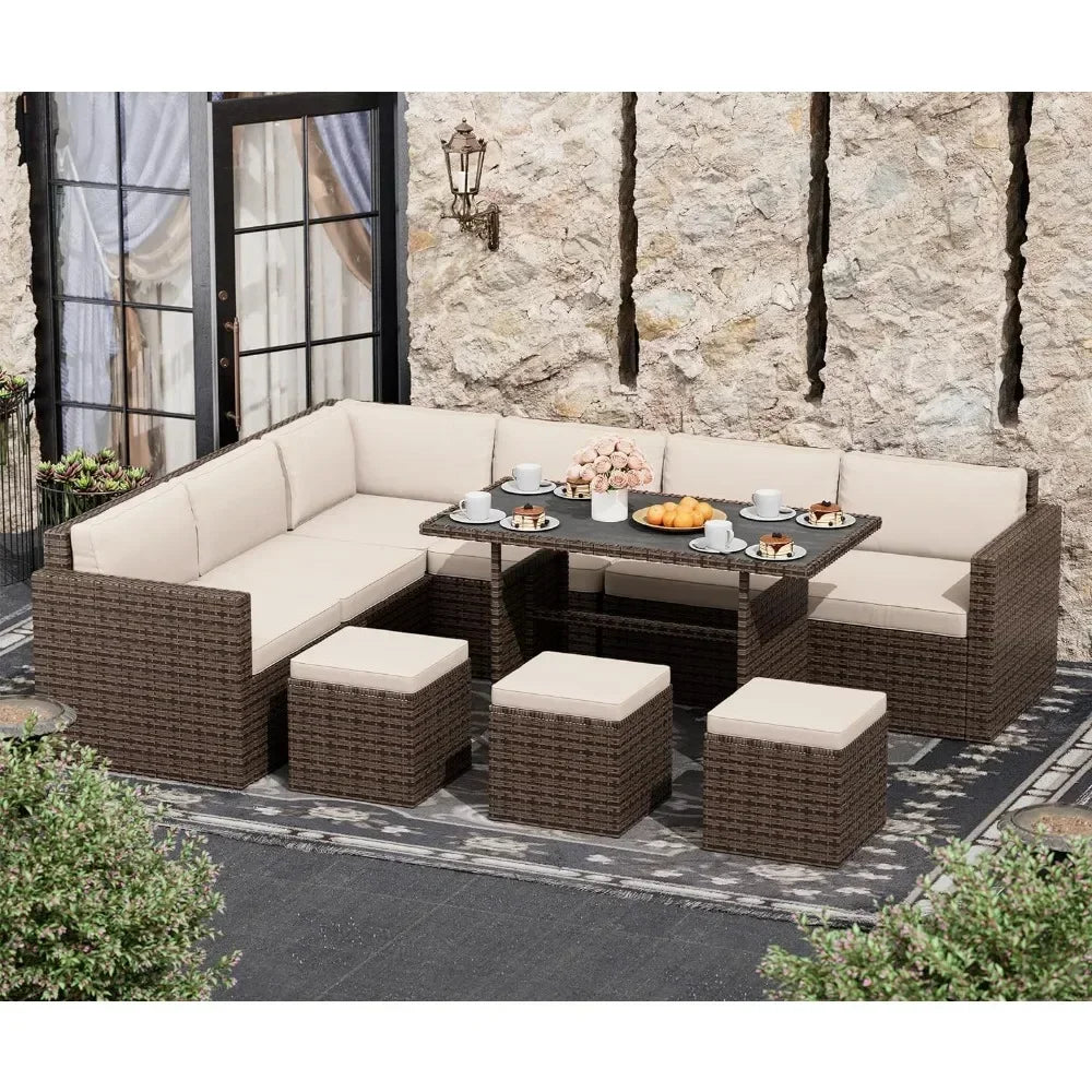 Furniture Set, Outdoor Furniture Patio Sectional Sofa, All Weather PE Rattan Outdoor set with Cushions and Table