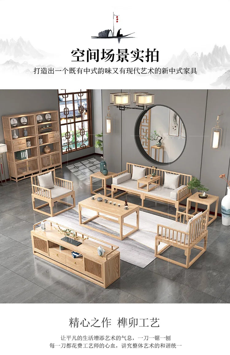 Han Solid Wood New Chinese Sofa Combination Living Room Zen Bed Hotel Homestay Push