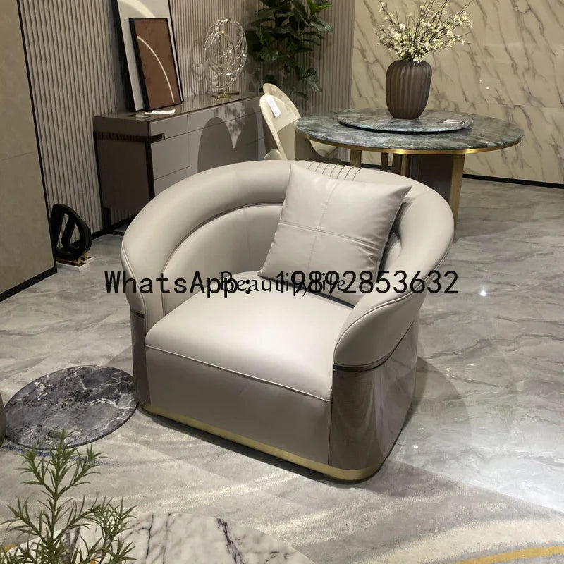 FF Italian Style Light Luxury Genuine Leather Sofa Villa Living Room Large and Small Suite Combination