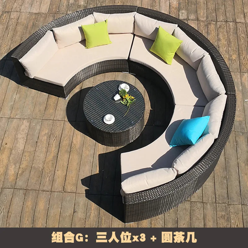 Outdoor rattan sofa coffee table combination Nordic rattan art outdoor sofa courtyard balcony rattan furnitu