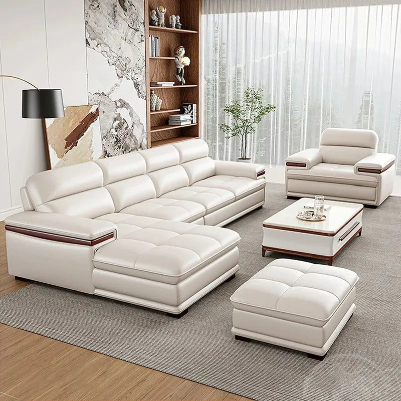 Premium Italian Genuine Leather Sofa for Living Room, Nordic Modern Elegant Sectional Couch Set