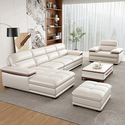 Premium Italian Genuine Leather Sofa for Living Room, Nordic Modern Elegant Sectional Couch Set
