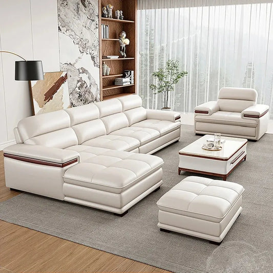 Premium Italian Genuine Leather Sofa for Living Room, Nordic Modern Elegant Sectional Couch Set