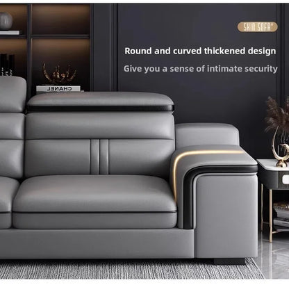 Modern Large Apartment Chaise Leather Sofa Combination Set Light Luxury Living Room Sofas Creative Office Comfortable Large Sofa