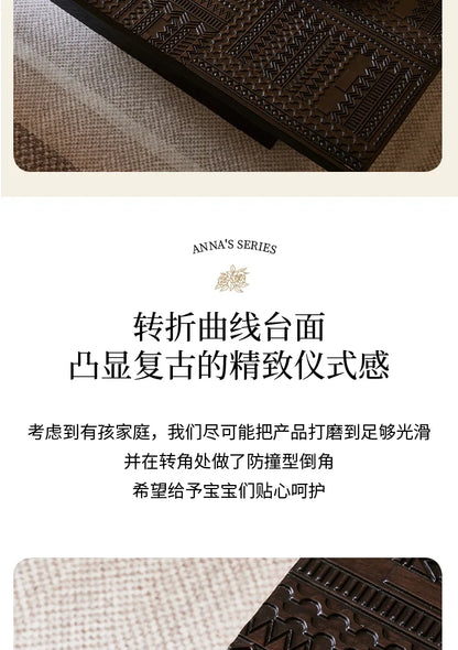 Retro coffee table light luxury high-end sense solid wood carving flower home living room minimalist 1.6 meters