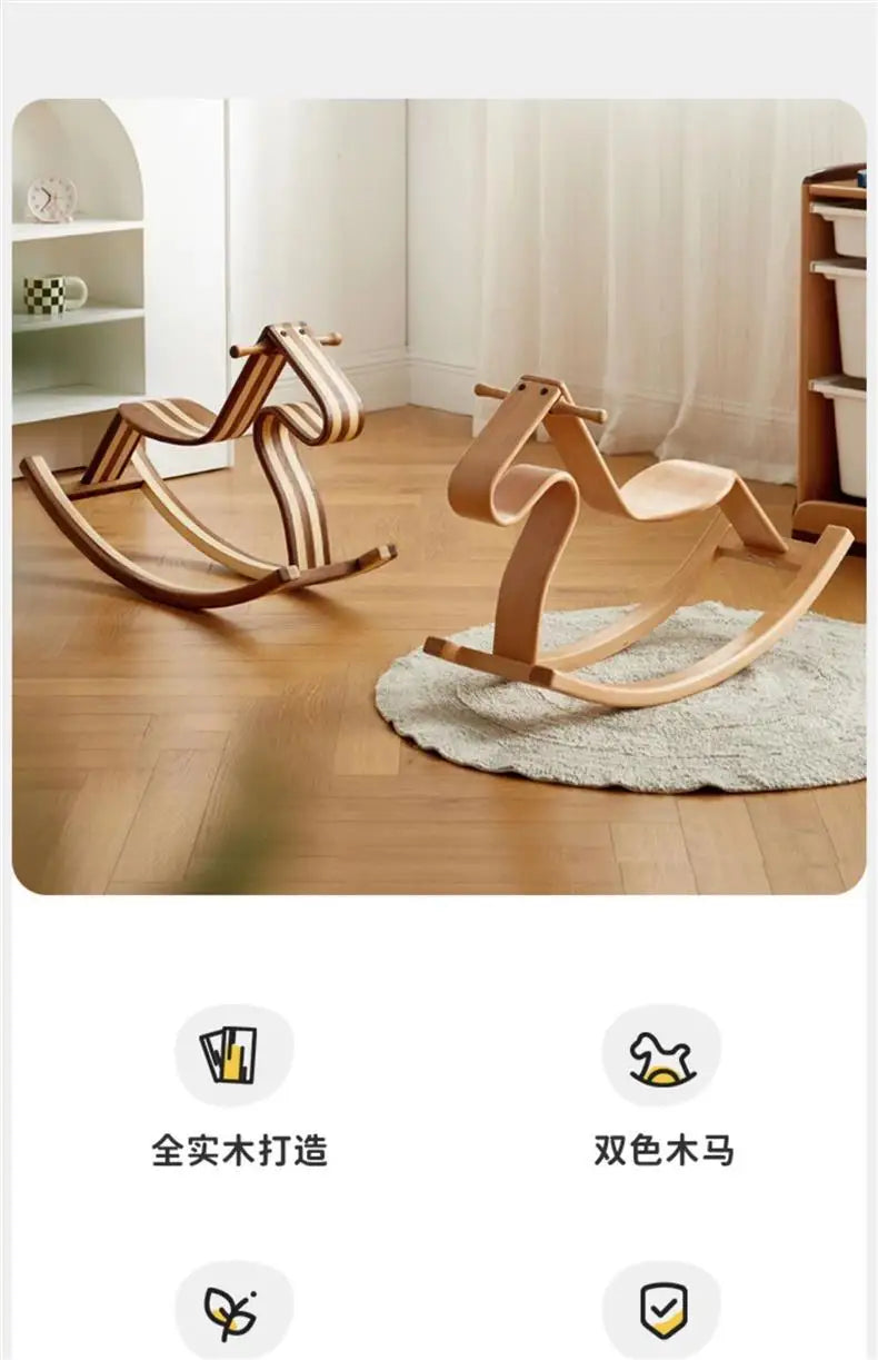 Solid wood color matching parent-child rocking horse chair Nordic light luxury toy birthday gift adults can sit