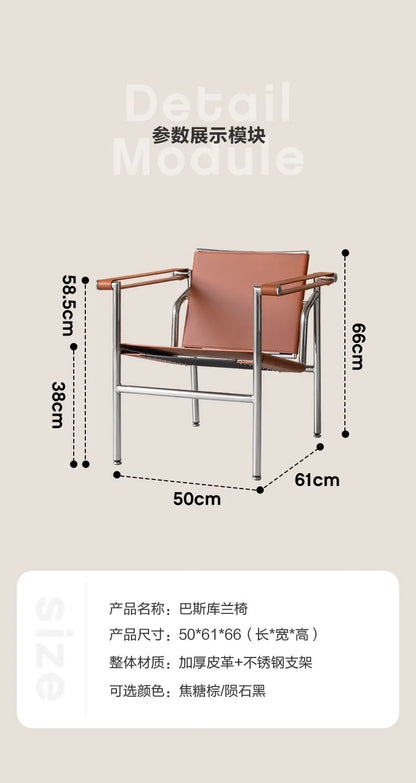 Nordic Modern Medieval Style Stainless Steel Tube Leisure Lounge Chair Designer Furniture Hotel Home Matching Coffee Shop Chair