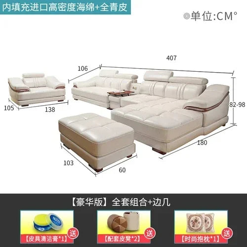 Long - lasting Genuine leather sofa, cowhide top layer, large and small unit, living room corner combination