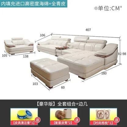 Long - lasting Genuine leather sofa, cowhide top layer, large and small unit, living room corner combination