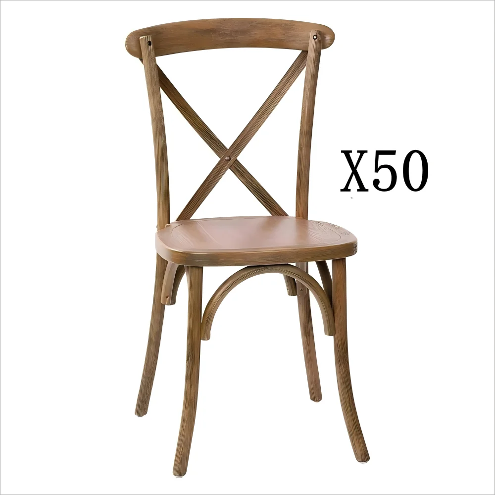 Stackable Natural Wood Grain Cross Back Chair for Outdoor Events Party Wedding