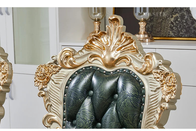 European marble dining table, American luxury, square table full wood carving flower 1.6 meters champagne gold dining t