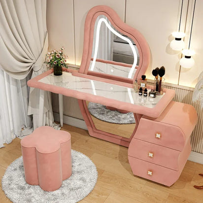 User-friendly Nordic Led Mirror Dressing Table Brown Drawer Bedroom Light Dressing Table Beautiful Storage Furniture Comfy