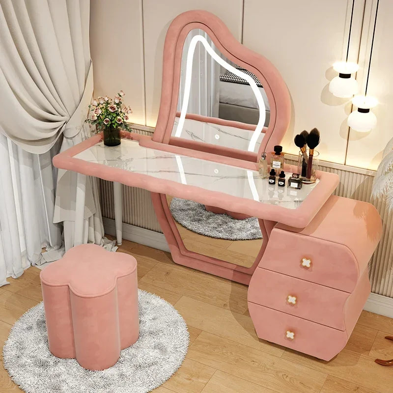 User-friendly Nordic Led Mirror Dressing Table Brown Drawer Bedroom Light Dressing Table Beautiful Storage Furniture Comfy