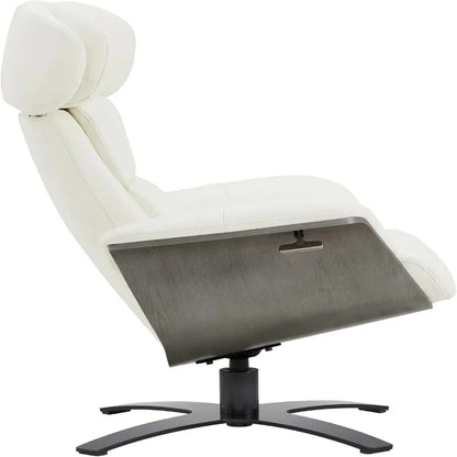 Reclining Swivel Chair with Adjustable Headrest and Ottoman in White, Made with 100% Top Grain Leather for Living Room Use
