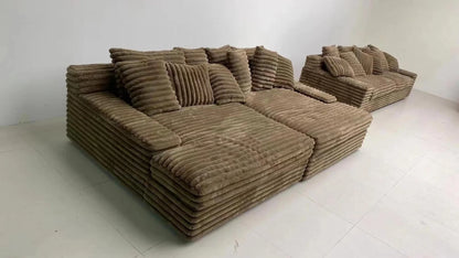 Nordic-style Lazy Sofa, Thick Corduroy Cloud Design, Extra Wide Seat Depth, Vacuum Compressed Packaging Living Room Furniture