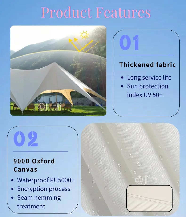 Star Canopy Tent 900D Oxford Cloth  Single Double Pole Octopus Shape Stretch Outdoor Peak Starshade for Camping And Picnics
