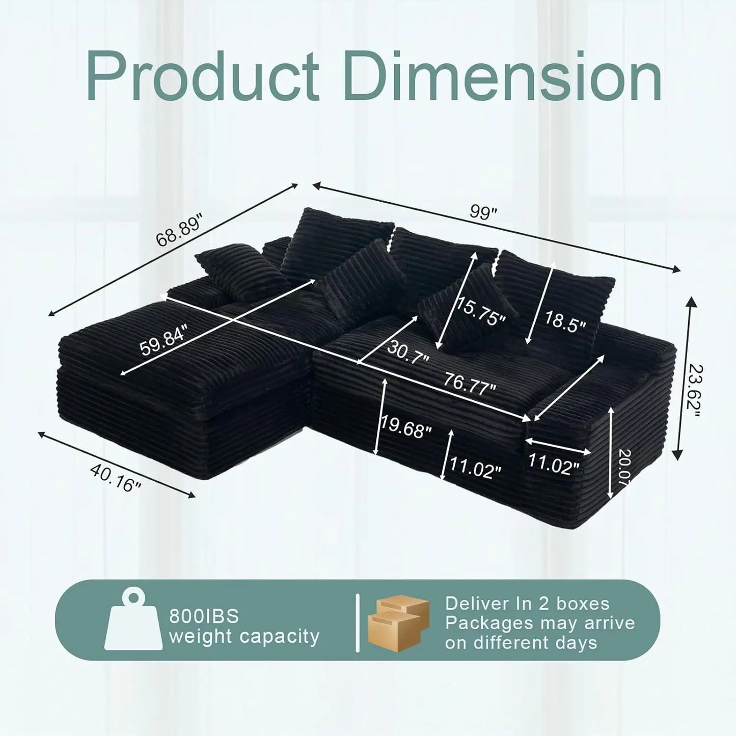 Modern Cloud Sectional Couch With L-Shape Chaise, Modular Boneless Sofa With Deep Seat, Comfy Plush Upholstered Couches